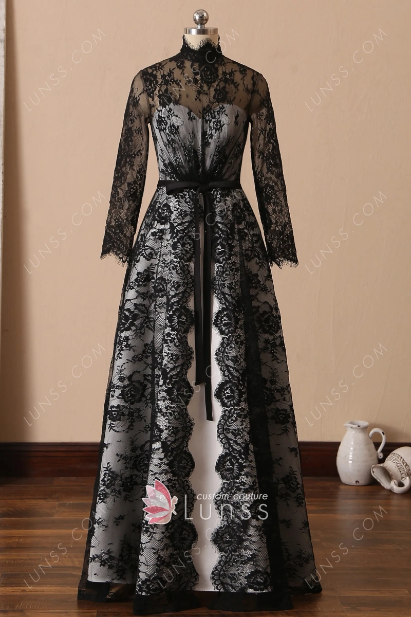 black lace long sleeve bridal dress