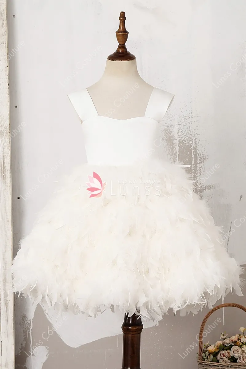 ivory feather flower girl dress