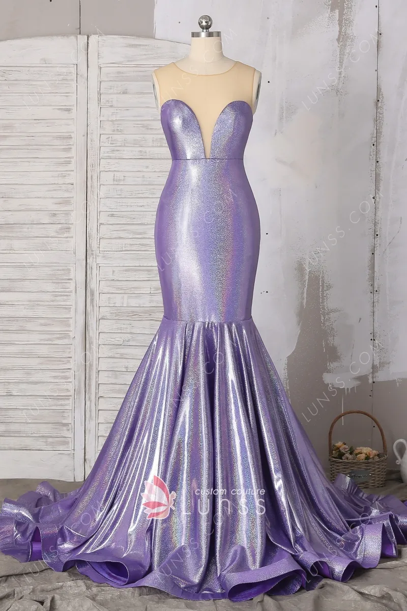 purple spandex glitter prom dress