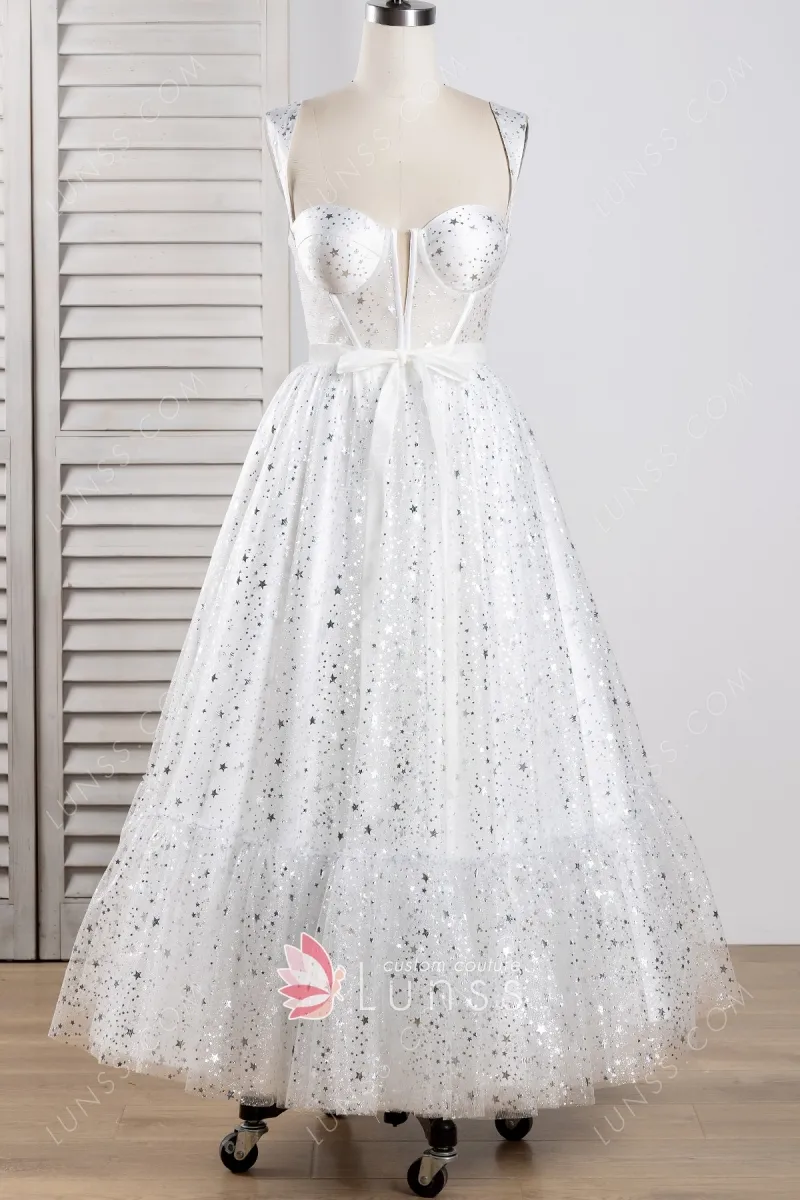 silver stars glitter glued tulle party dress