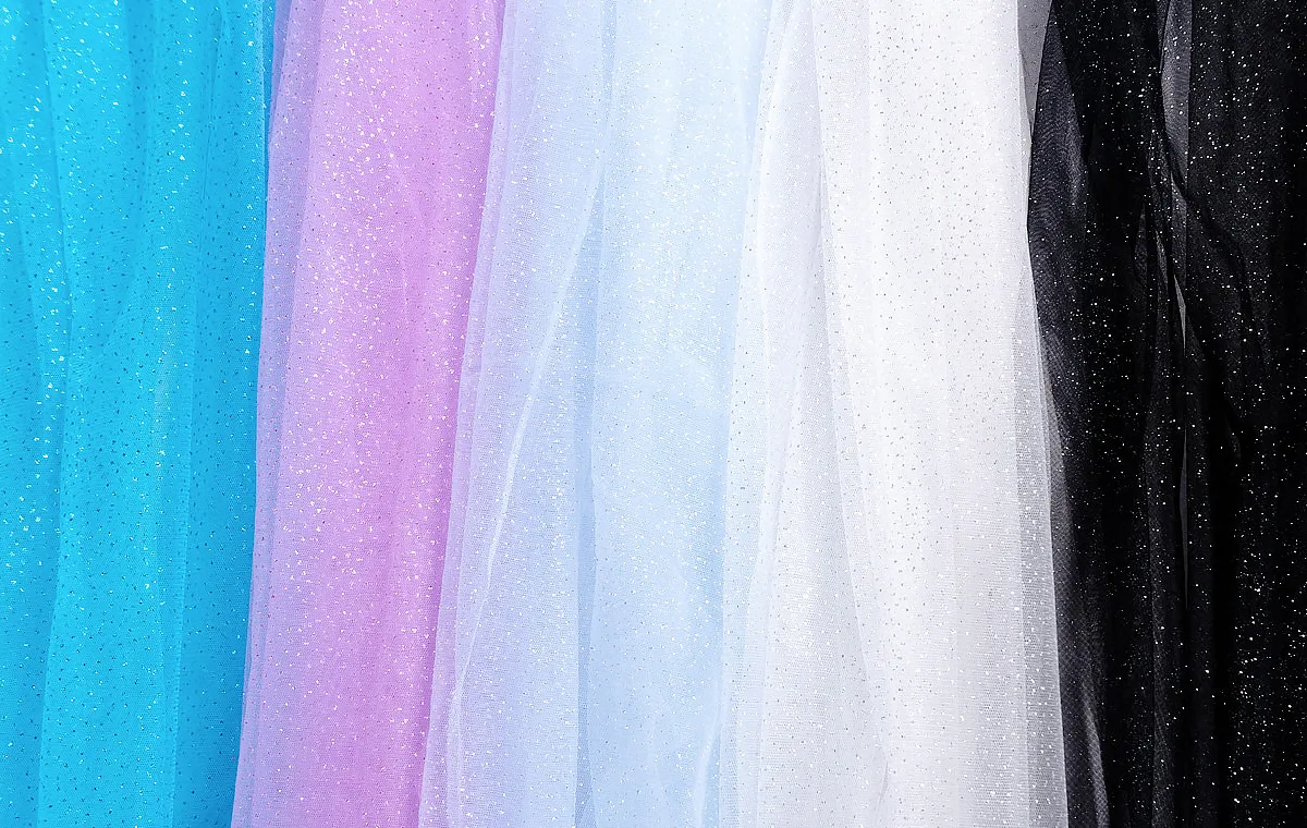 glitter glued soft or stiff tulle mesh fabrics