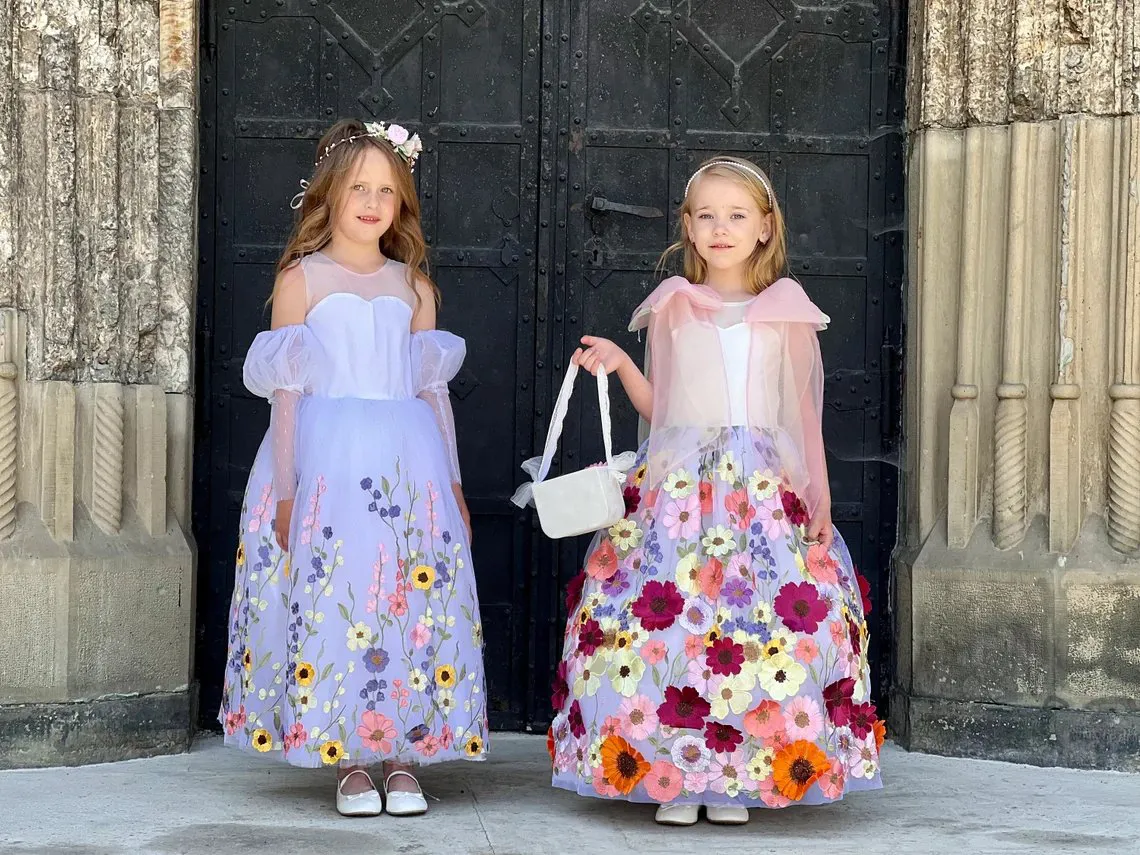 colorful 3D lace flower girl dresses colorful 3D lace flower girl dresses
