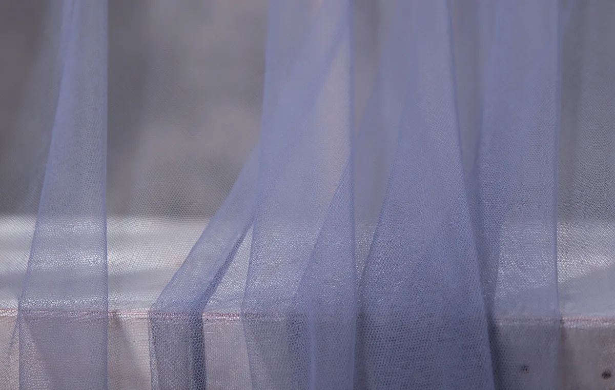 dusty purply blue hexagonal mesh soft tulle fabric
