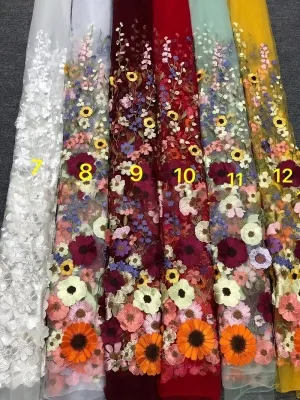 colorful 3d flower embroidery lace fabric color chart