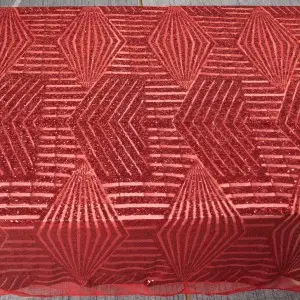 red striped geometric sequin fabric