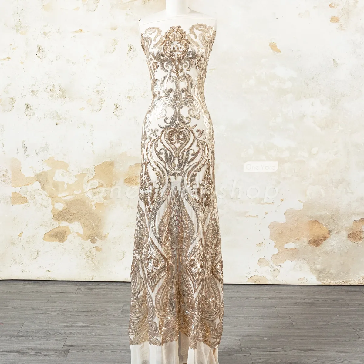 opulent pale gold sequin embroidered on stretch mesh opulent pale gold sequin embroidered on stretch mesh