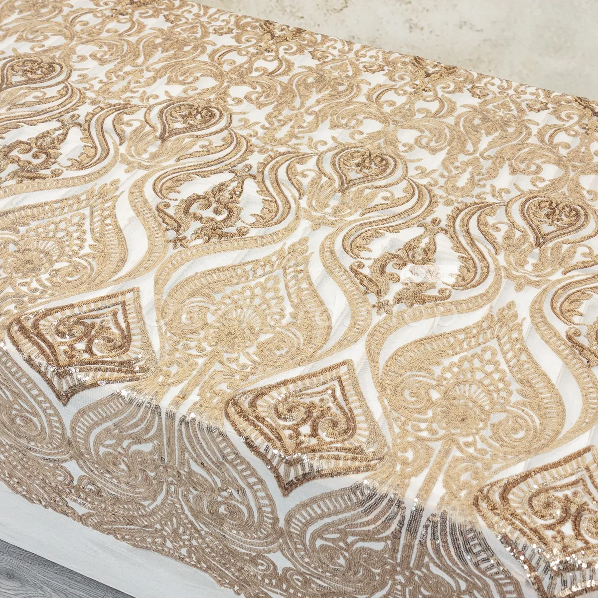 pale gold baroque abstract pattern sequin mesh fabric pale gold baroque abstract pattern sequin mesh fabric