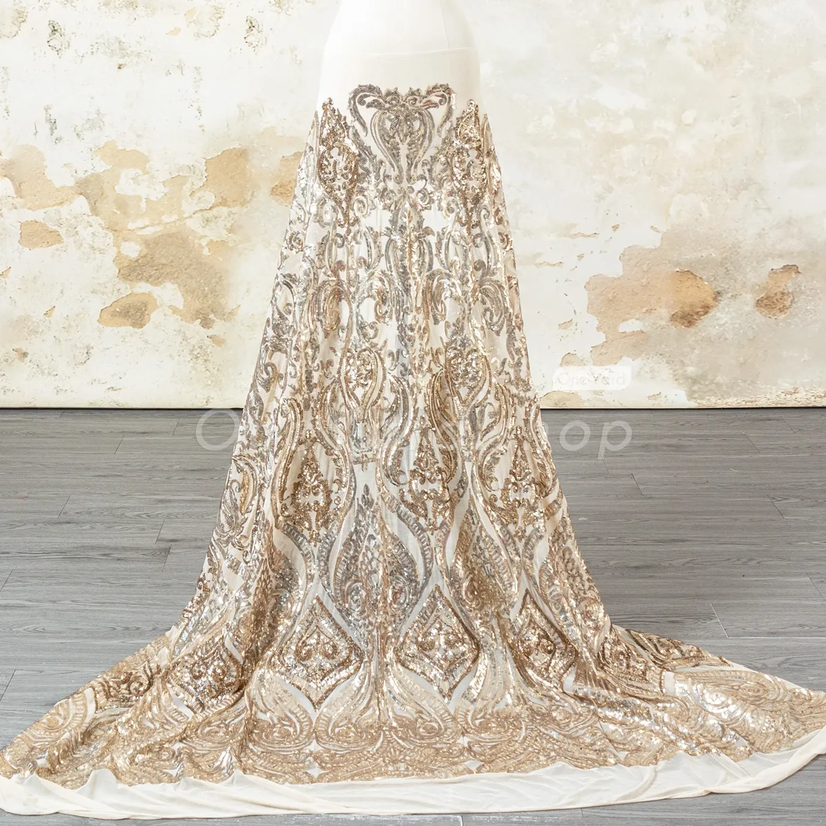 pale gold baroque sequin mesh fabric pale gold baroque sequin mesh fabric