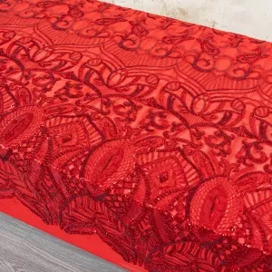 sparkly red unique pattern sequin fabric