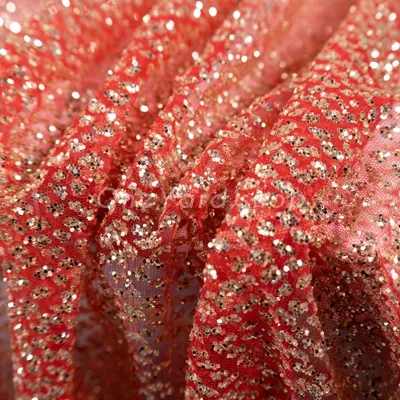 Gold Glitter + Red Mesh