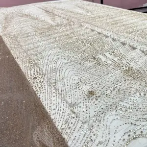 gold curving pattern glued glitter dress fabric