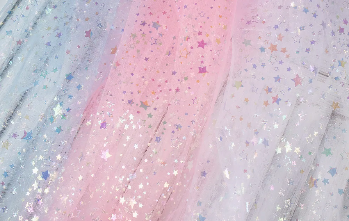 iridescent star printed tulle fabric