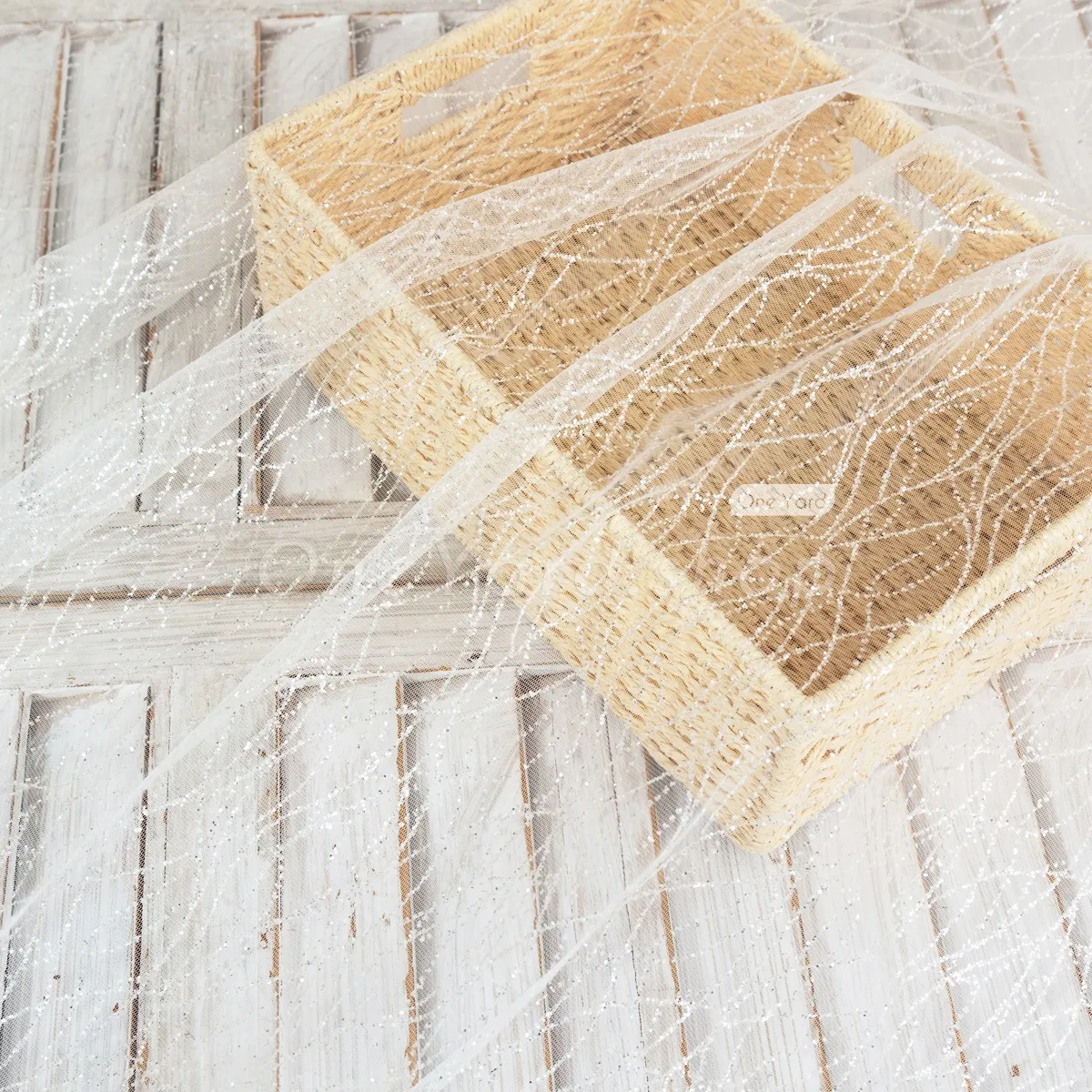 wave pattern silver white glitter mesh