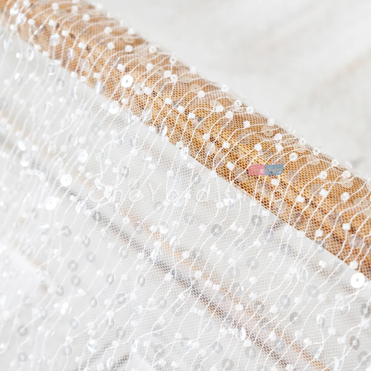 sequinned beaded wave pattern fabric