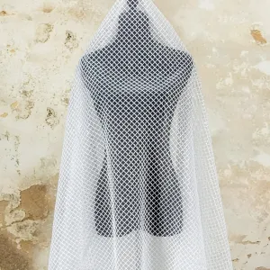 clear sequin checkered pattern grid lace mesh fabric