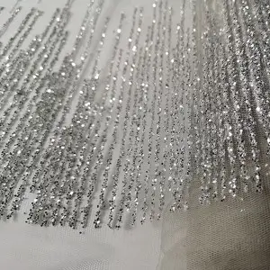 stripe sequin glitter glued fabric for making prom dresses