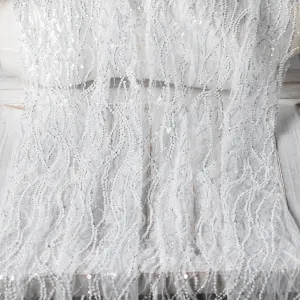 pearls and sequins with ripple pattern heavy glitter fabric by the yard