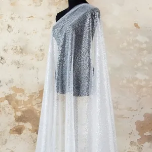 silver white curving sequin mesh fabric by the yard