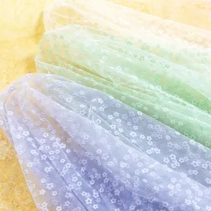 pastel tiny cinquefoil flocked floral tulle mesh fabric