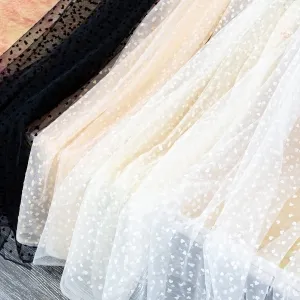 petite fuzzy flocked heart soft mesh fabric