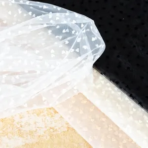 romantic flocked heart soft lightweight tulle fabric