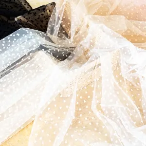 romantic flocked heart soft tulle fabric