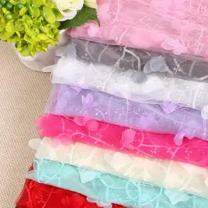 3d flowers polyester mesh tulle fabric by the yard