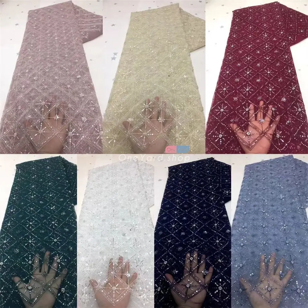 beading sequin embroidered rhombus grid mesh tulle