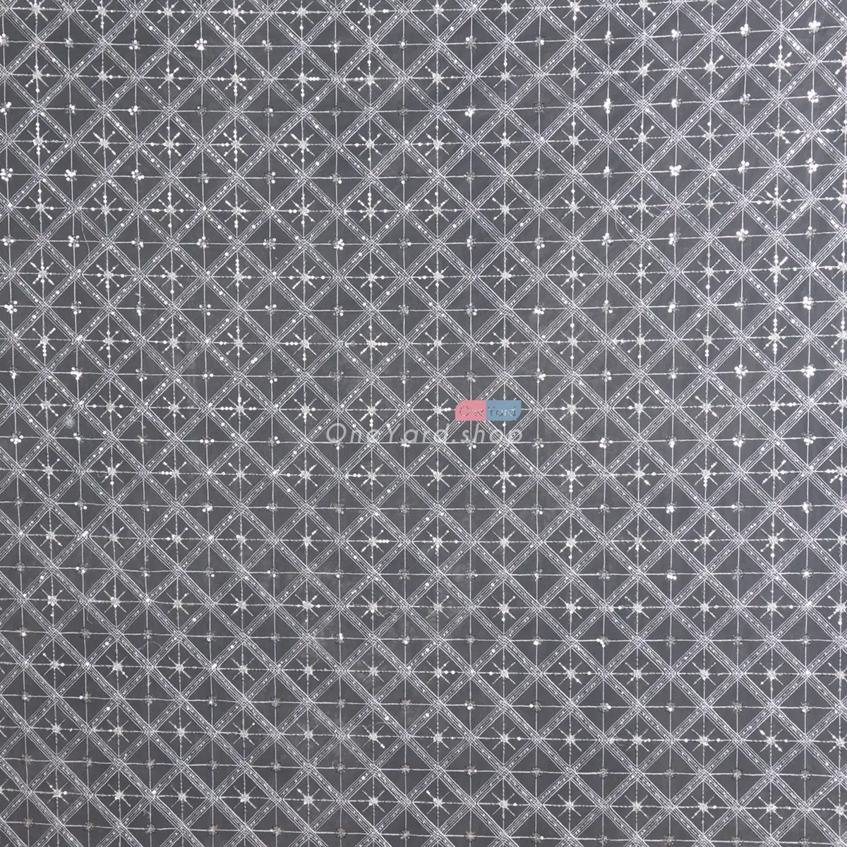 beading sequin rhombus grid tulle mesh