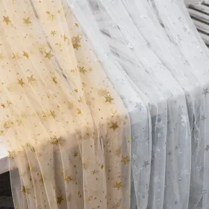 glitter stars glued tulle fabric for making custom dress