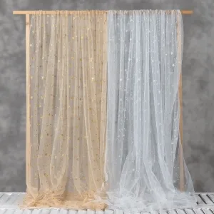 silver and gold glitter stars glued tulle fabric