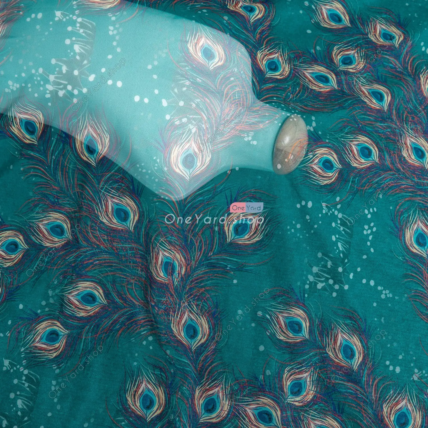 Peacock Feathers Print Stretch Mesh Fabric by the Yard OneYard