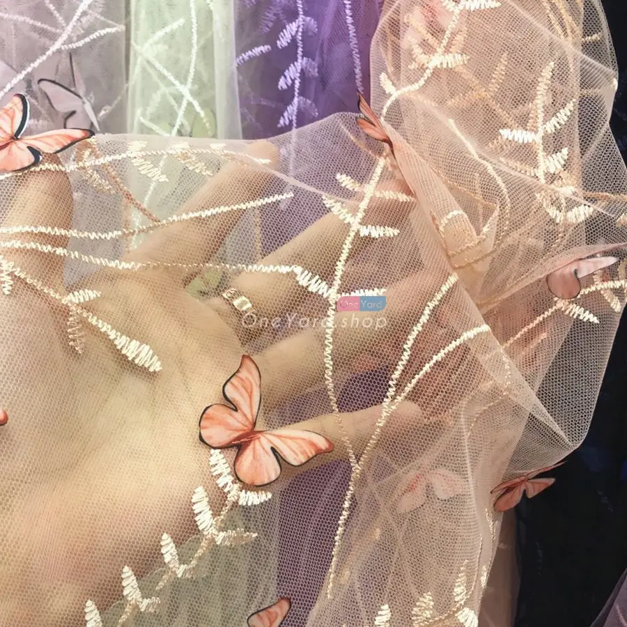 Romantic 3D Embroidery Butterfly Soft Mesh Fabric OneYard