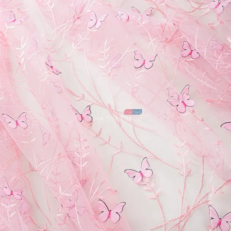 Romantic 3D Embroidery Butterfly Soft Mesh Fabric OneYard