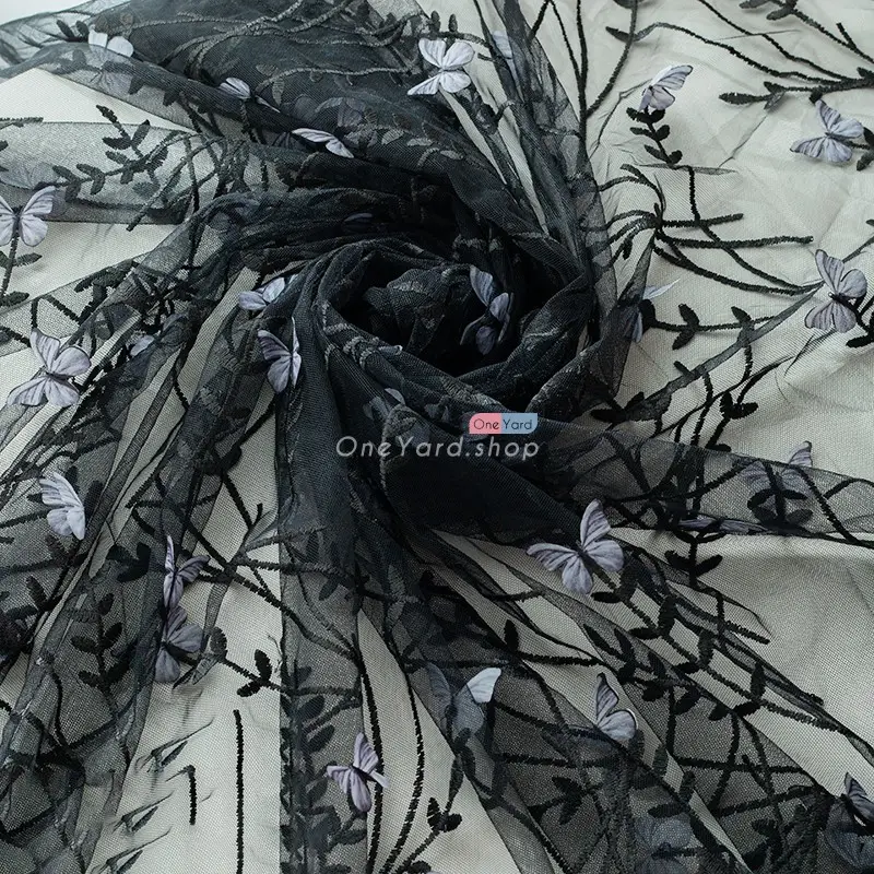 Romantic 3D Embroidery Butterfly Soft Mesh Fabric OneYard