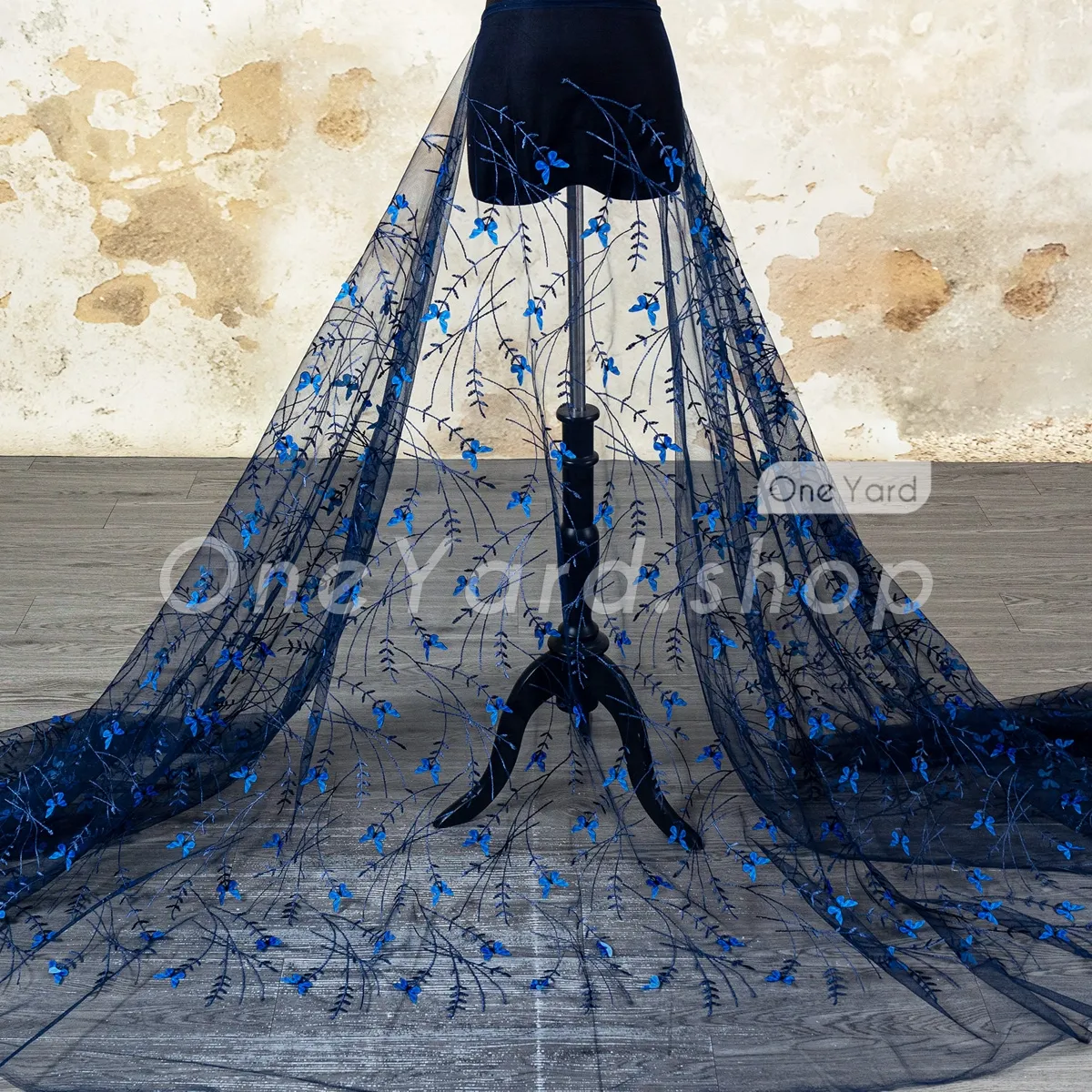 navy embroidery butterfly mesh fabric navy embroidery butterfly mesh fabric