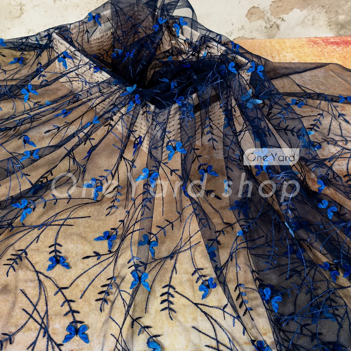 navy leaf and vine embroidered fabric navy leaf and vine embroidered fabric