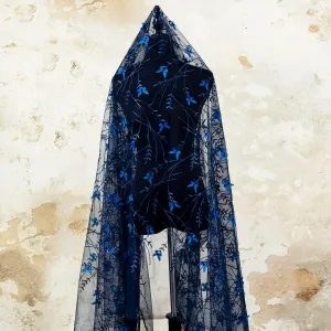 navy romantic 3d embroidery butterfly soft mesh fabric