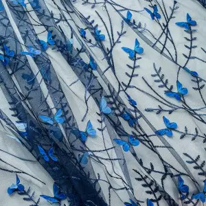 romantic 3d embroidery butterfly soft mesh fabric