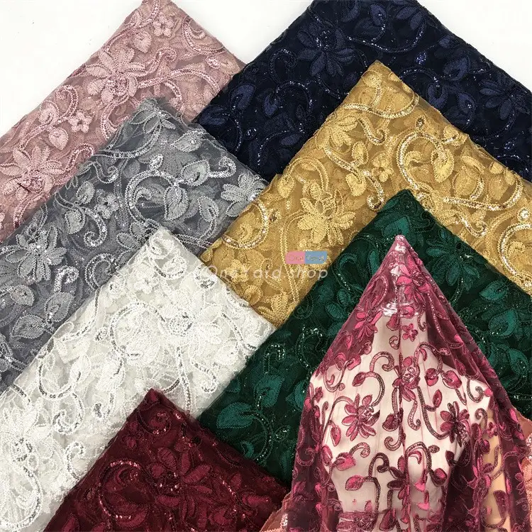 Vintage Floral Sequinned Embroidery Mesh Fabric Online OneYard