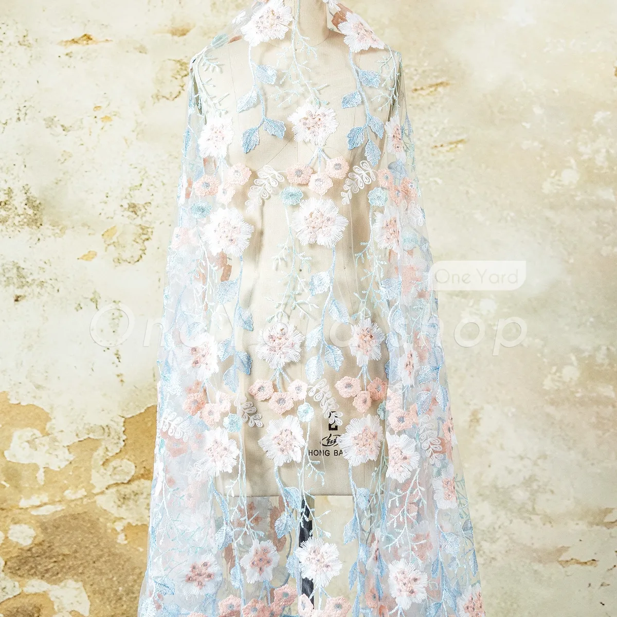 pastel blue and blush floral embroidery tulle lace fabric pastel blue and blush floral embroidery tulle lace fabric