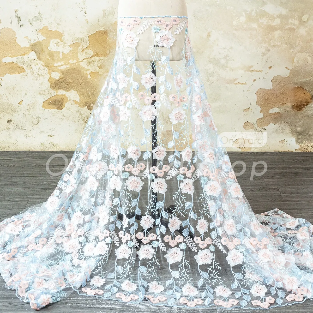 pastel blue and blush flower vine embroidery pastel blue and blush flower vine embroidery