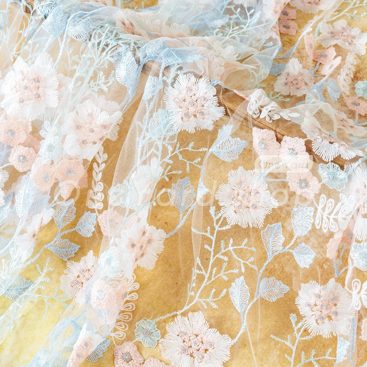 pastel blue blush floral embroidery fabric pastel blue blush floral embroidery fabric