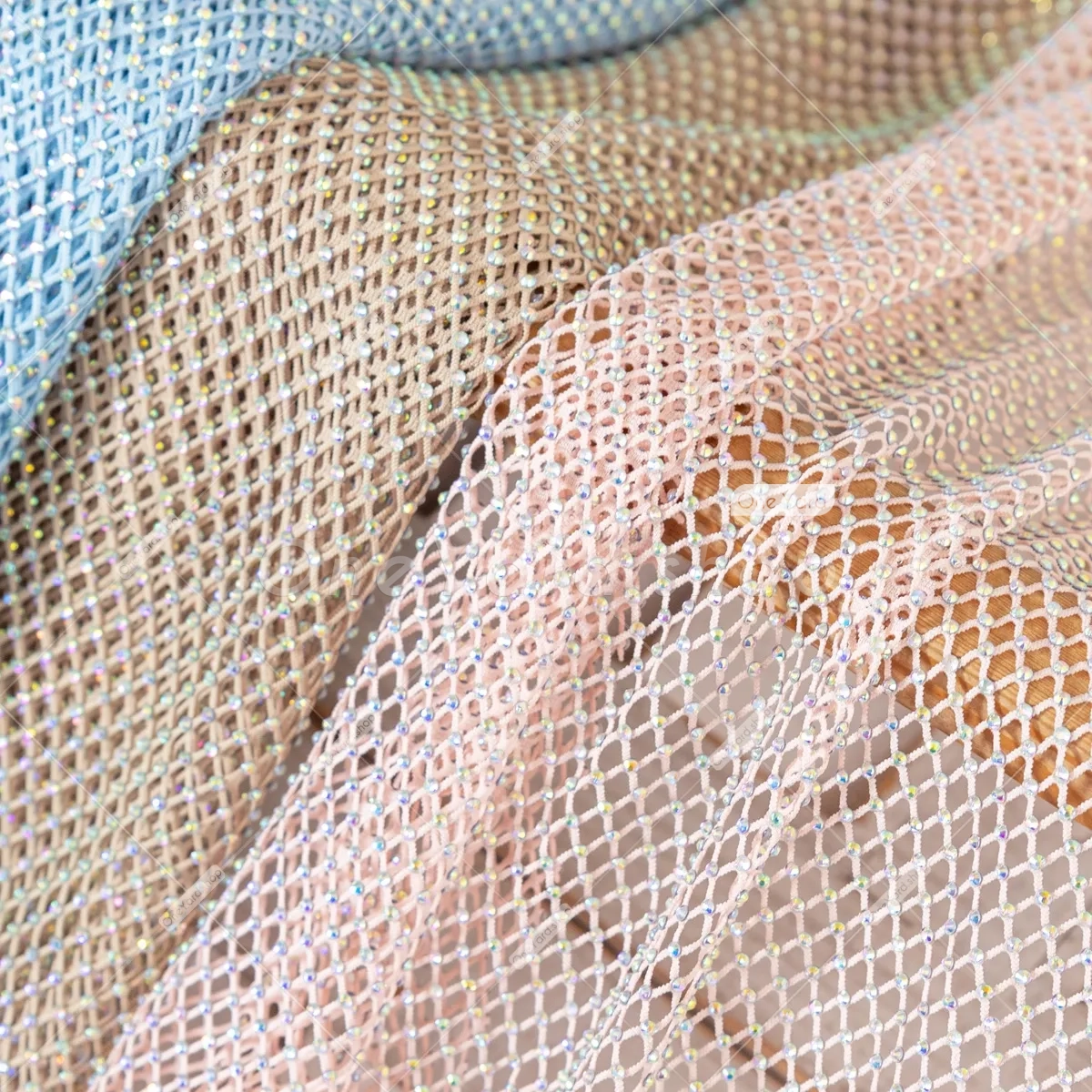 Sparkly Rhinestones Beaded AB Stretchy Net Fabric OneYard