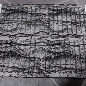 black ripple glitter glued mesh material for making dresses