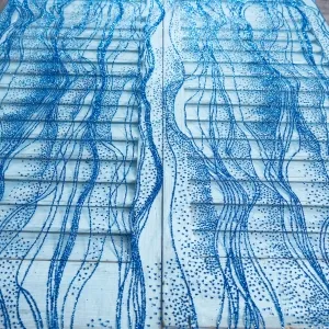 sparkly water wave pattern glitter powder glued mesh fabric for sale