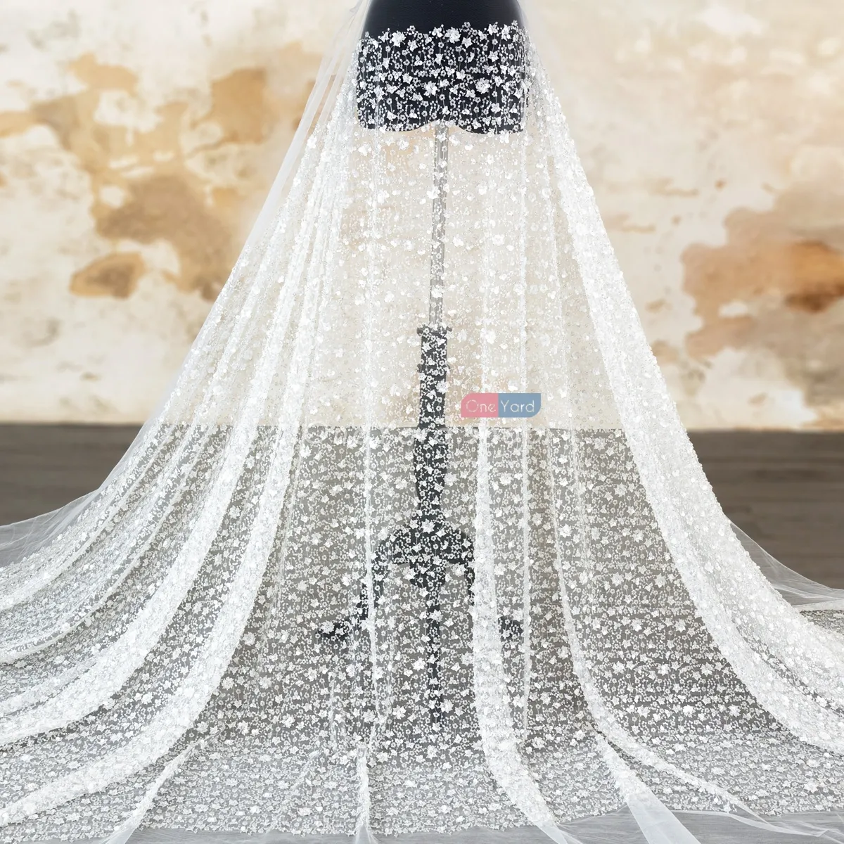 extravagant flower sequins and tube beads heavy beading lace