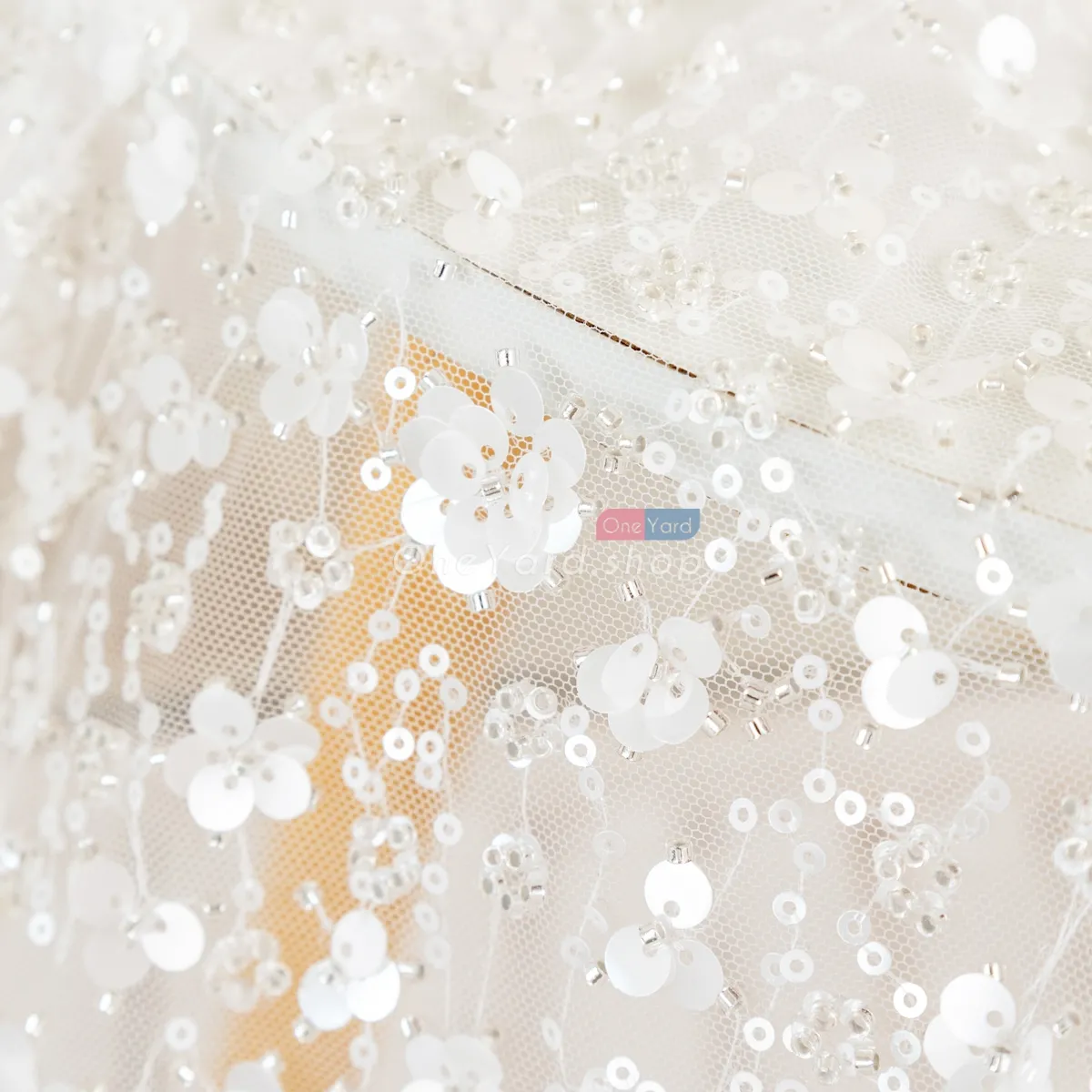 off white sequins clear beads beading