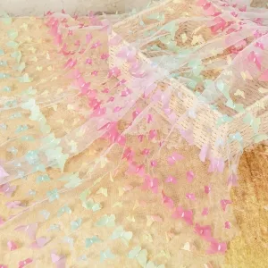 pink yellow and green rainbow ombre 3D butterfly tulle by the yard
