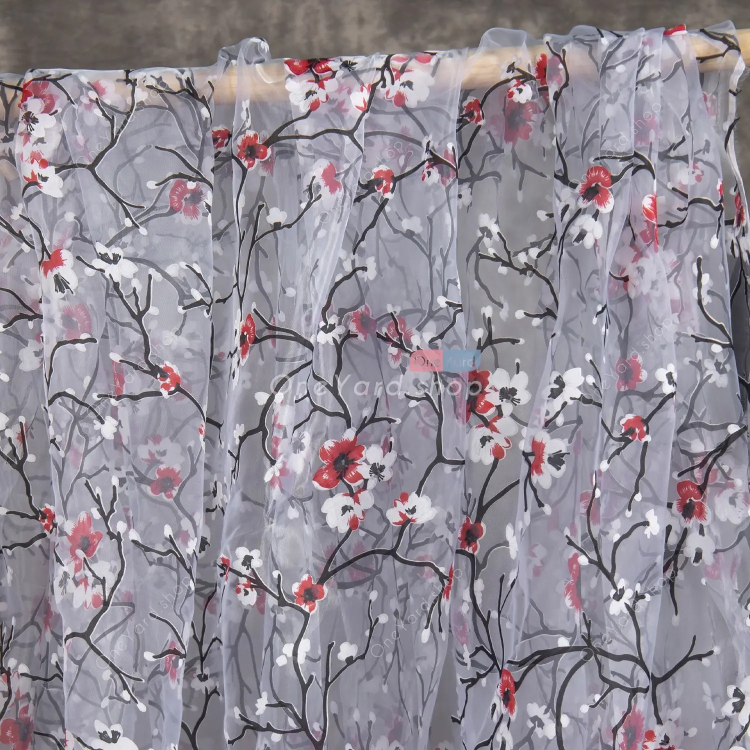 plum blossom printed sheer organza for curtains